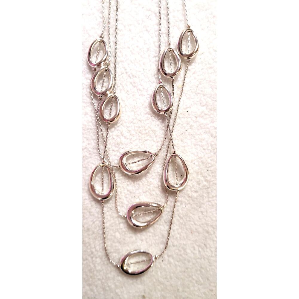 Vtg Crown Trifari Station Necklace Silver Tone Multistrand Metal Circles - Picture 3 of 4